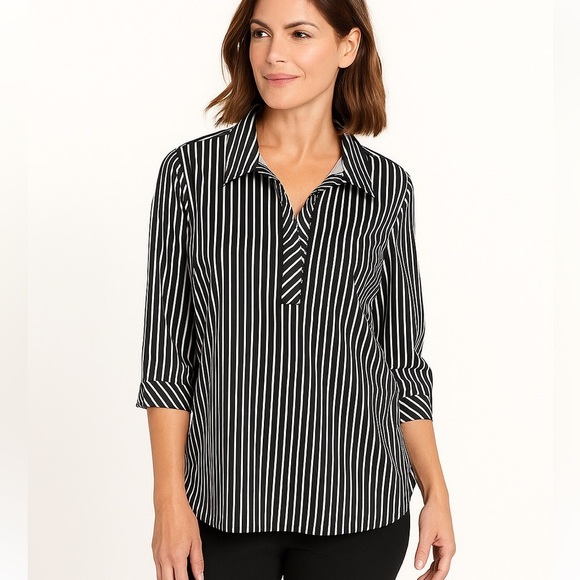 NWT Black & White Striped Blouse - Picture 1 of 4